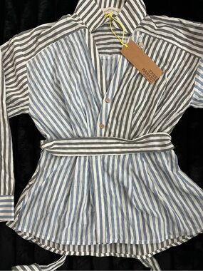 New Womens Free Market by Flying Tomato Button Down striped Shirt SZ M
